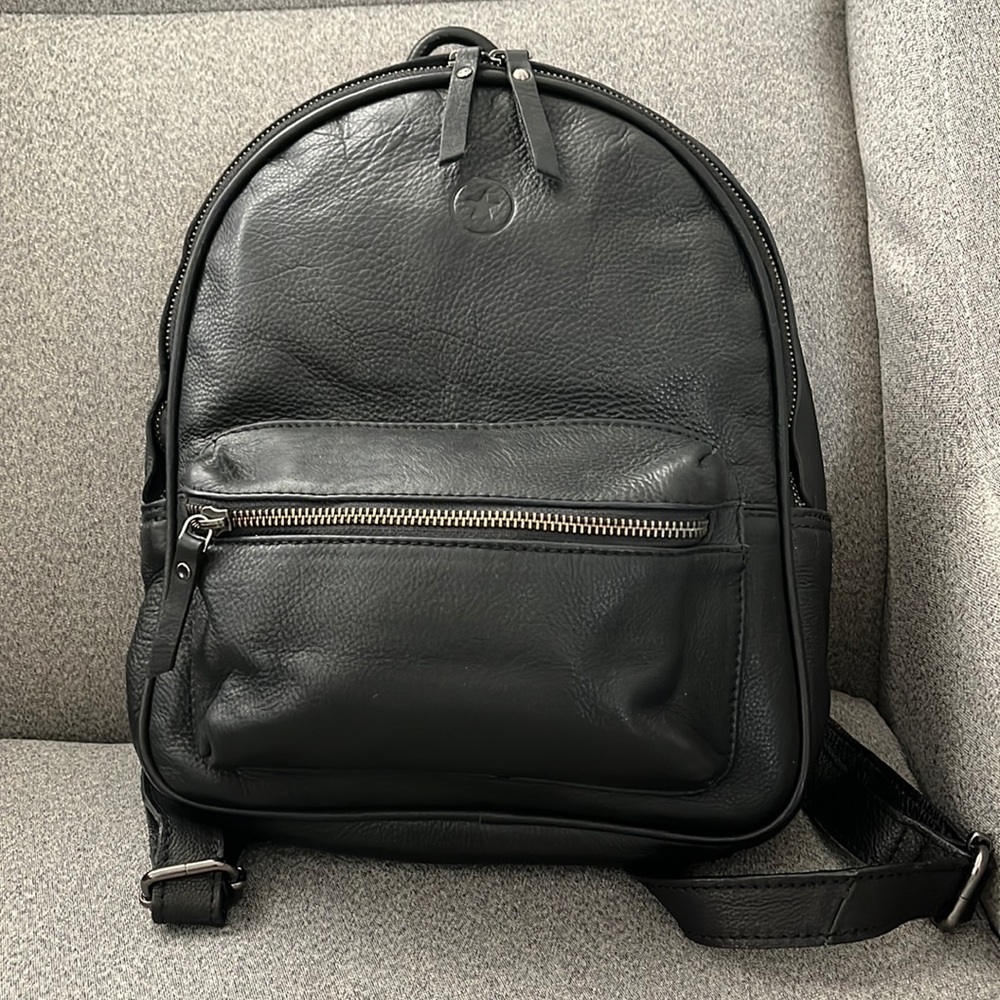 small leather backpack, black